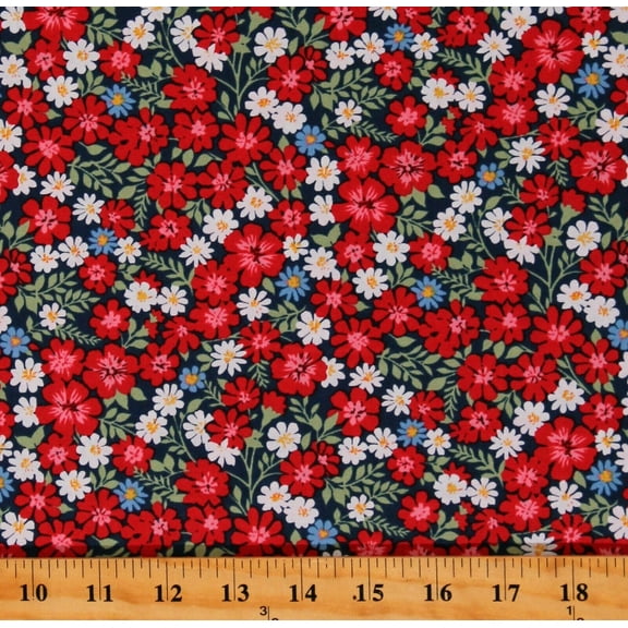 Cotton Spring Floral Dutch Dance Multicolor Flowers on Blue Cotton Fabric Print by the Yard (A-9362-B)