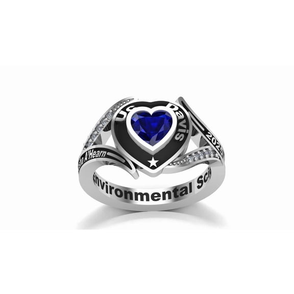 Heart Stone High School Class Ring, Graduation Ring for Students, College or University Jewelery, Senior Junior Gift - Personalized Birthstone & Customized Name,Pattern Engraving