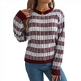 thumbnail image 1 of Suéter de Rayas con Bloques de Color para Mujer, Otoño-Invierno 2025, Cuello Redondo, Informal, de Punto Holgado. Rojo Vino XL, 1 of 9