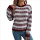 thumbnail image 1 of Suéter de Rayas con Bloques de Color para Mujer, Otoño-Invierno 2025, Cuello Redondo, Informal, de Punto Holgado. Rojo Vino M, 1 of 9