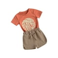 thumbnail image 2 of Qtinghua 2Pcs Infant Toddler Baby Boy Summer Clothes Letter & Sun Pattern Short Sleeve Tops + Shorts Outfits Khaki 12-18 Months, 2 of 8