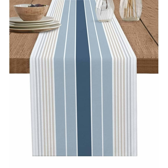 Hokiten Table Runners 36 Inches Long Dress Scarves, Grey Blue Stripes Farmhouse Kitchen/Dining Table Runner, Short Coffee Tablerunners, Country Modern Gradient Lines Art 13x36 Inch