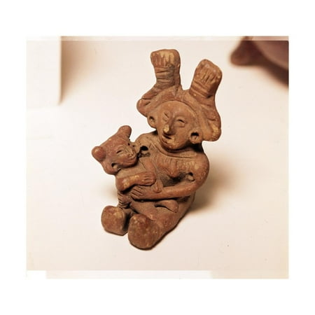 Pottery Mexican Folk Art Pottery Rattle of woman holding child, Mexico. Axtec, late Post-Classic Period, 1300-1520 Print Wall Art ()
