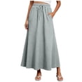thumbnail image 2 of ClodeEU Women's Linen Blend Elastic Waist Loose Fit Maxi Skirt with Pockets ,Solid Color Casual Ankle Length Skirt Gray,Women's Plus L, 2 of 6