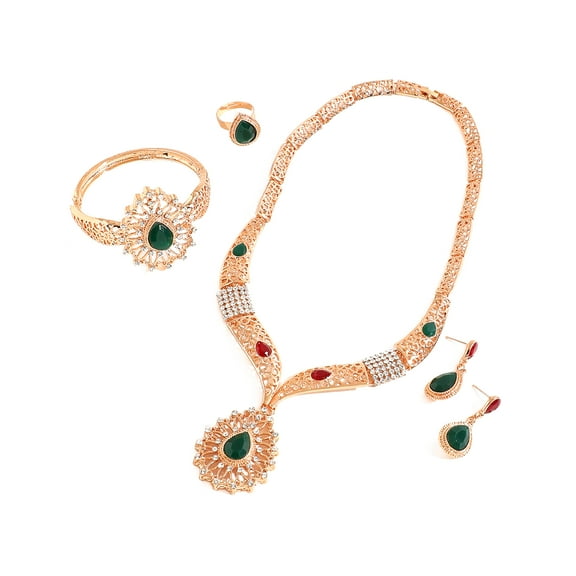 SOHI Women Gold-Plated Green White Stone-Studded Jewellery Set