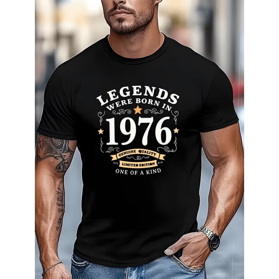 Breathable 1976 Print Lightweight Retro T-Shirt for Birthday Parties and Casual Outfits