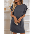 thumbnail image 6 of Summer Women'S Crew Neck Flounce Cap Sleeve Casual Tunic Dresses Dark Gray S, 6 of 9