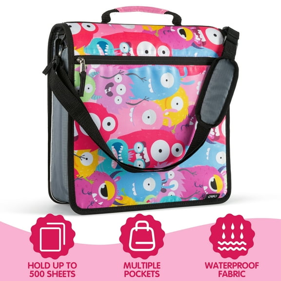 Deli Zipper Binder 3 inch 3 Ring 700 Sheet Capacity Multi-Pocket Waterproof Binder with 5-Color tabbes, Shoulder Strap and Handle，Assorted Color