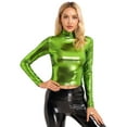 thumbnail image 5 of Raenseen Women's Metallic Long Sleeve Dance Tops Turtleneck Metallic Blouses Glitter Tank Tops Dance Green S, 5 of 9
