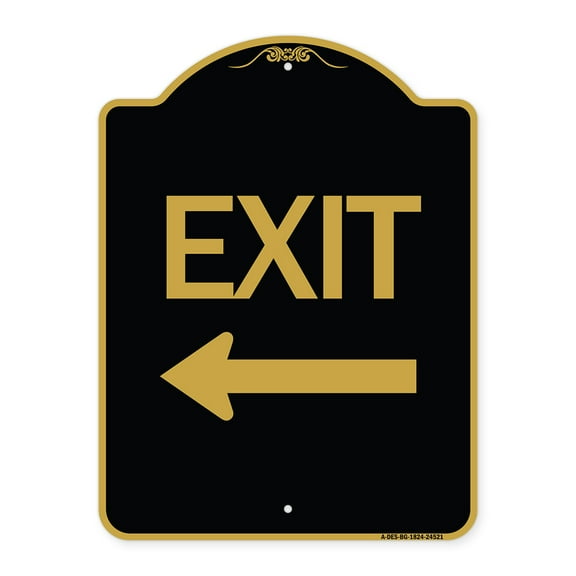 SignMission A-DES-BG-1824-24521 18 x 24 in. Designer Series Sign - Exit with Left Arrow, Black & Gold