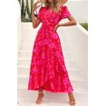 thumbnail image 3 of Vestido largo cruzado rojo floral PRETTYGARDEN con cuello en V, talla M, 3 of 8