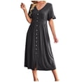 thumbnail image 2 of SMihono Robe Maxi Bohème d'Été pour Femmes Grande Taille Mode Décontractée Printemps et Été Manches Courtes Col en V Robe Unie Robe de Plage, 2 of 6