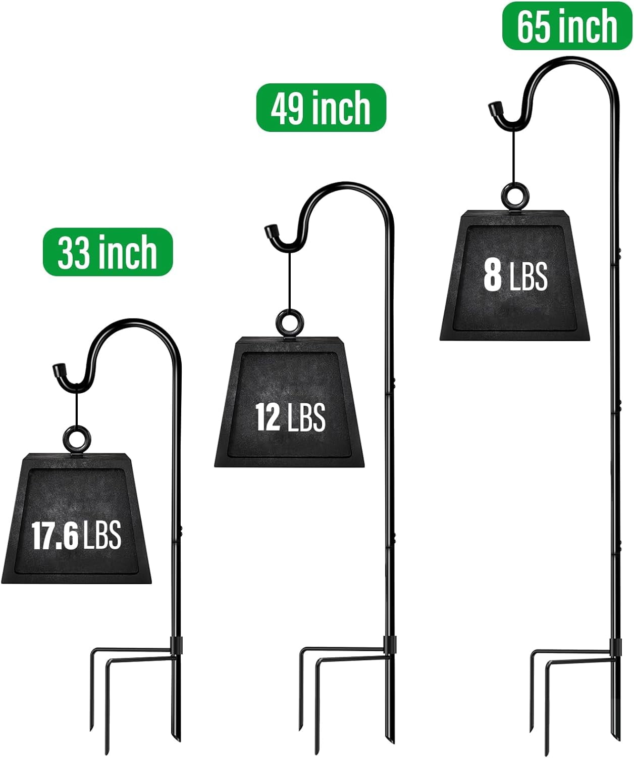 Shepherd’s Hooks 6 Pack Black, 65 inches Tall, Adjustable Garden Hook for Outdoor, Hanging Plant, Solar Lights, Lanterns, Bird Feeders, Garden Stake and Wedding Decor, 7015-3
