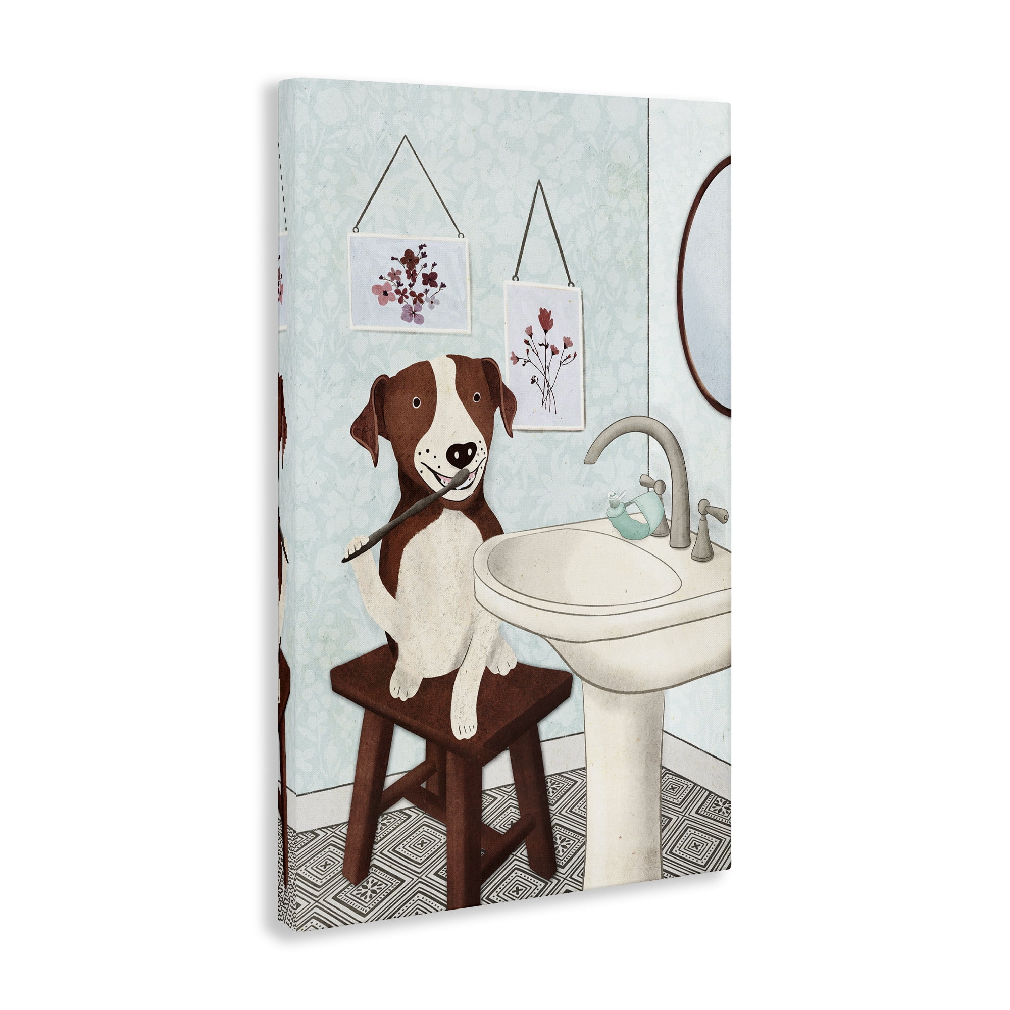 Stupell Industries Dog Brushing Teeth Typography Painting Gallery Wrapped Canvas Art Print Wall Art, 24 x 36