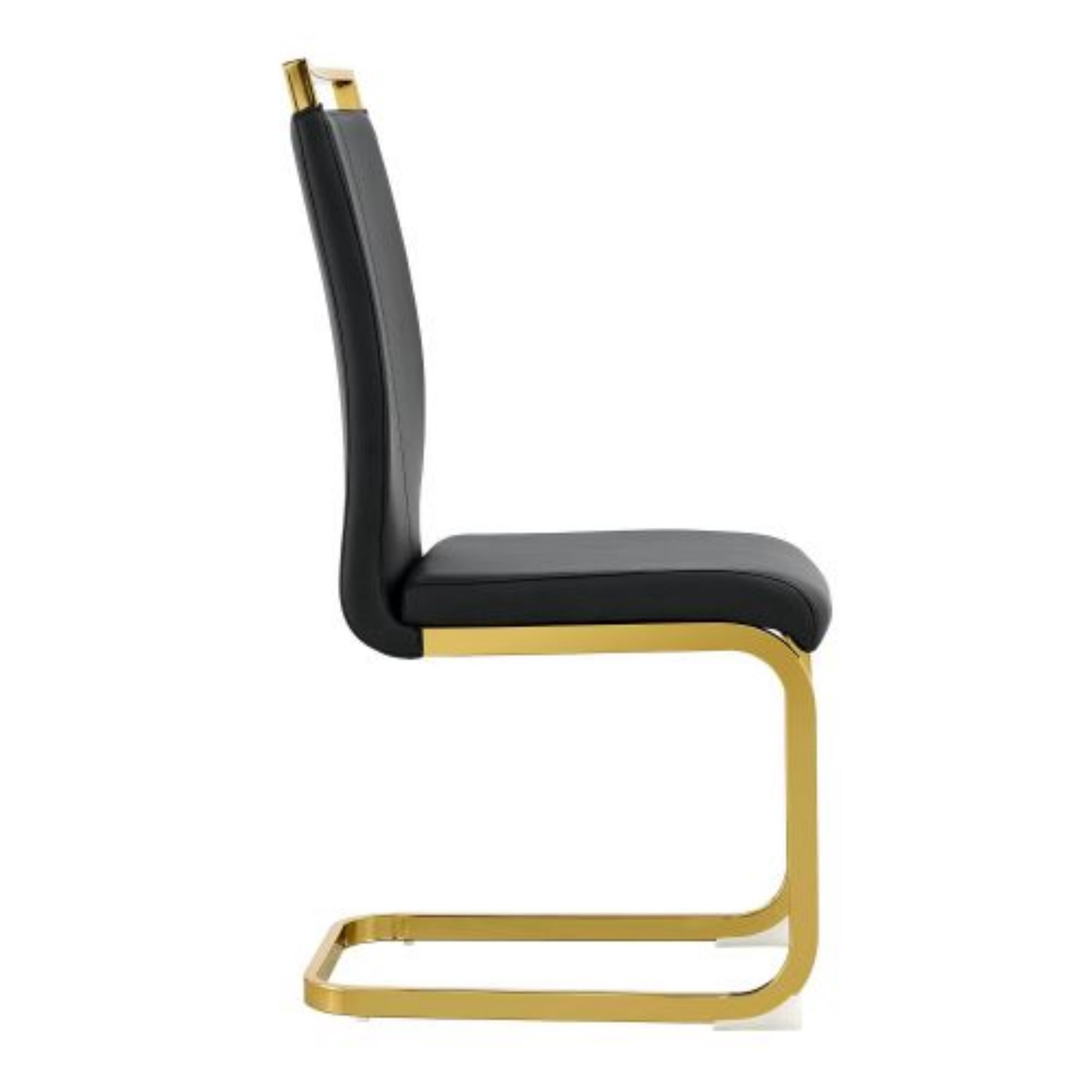 TesNus Modern Dining Chairs Set of 6,High Back Black Kitchen Chairs,Faux Leather Side Chair with Gold Plated Metal Legs,Easy to Clean Upholstered Dining Chairs,Ideal for Living Room(Gold Leg)