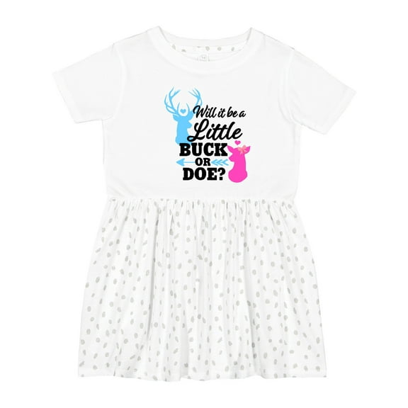 Inktastic Gender Reveal Will It Be a Little Buck or Doe? Girls Toddler Dress