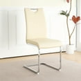thumbnail image 4 of 2 Pieces Dinner Chairs, Faux Leather Dinning Chairs with High Backrest and Upholstered Cushion Seat, Modern Dining Table Chairs with C-shaped Metal Legs, Beige+Silver, 4 of 9