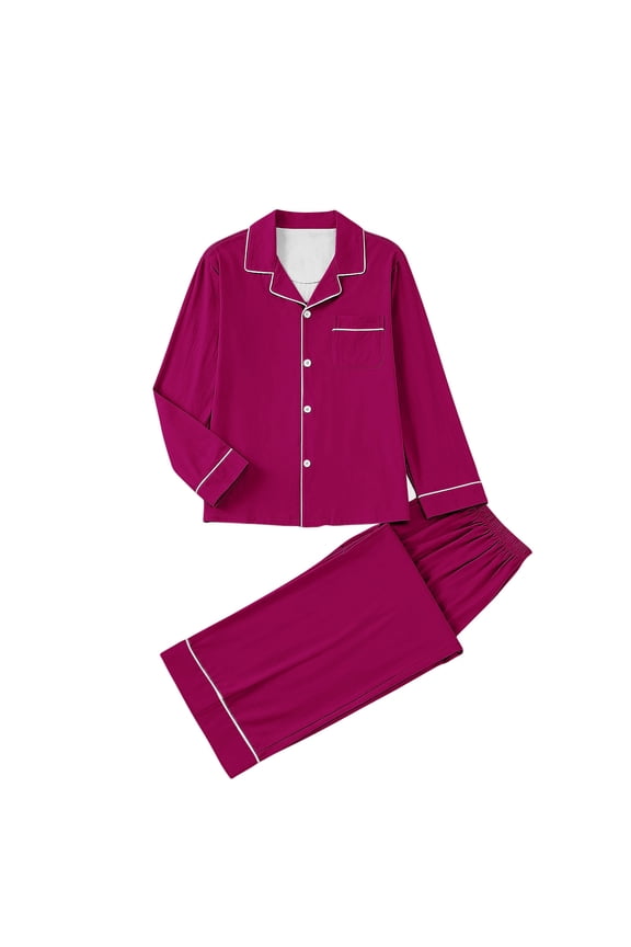 2 Piece Pajamas Sets Womens Button Up Shirt and Pant Nightgown Outfits for Fall Spring Winter Home Loungewear (M, Hot Pink)
