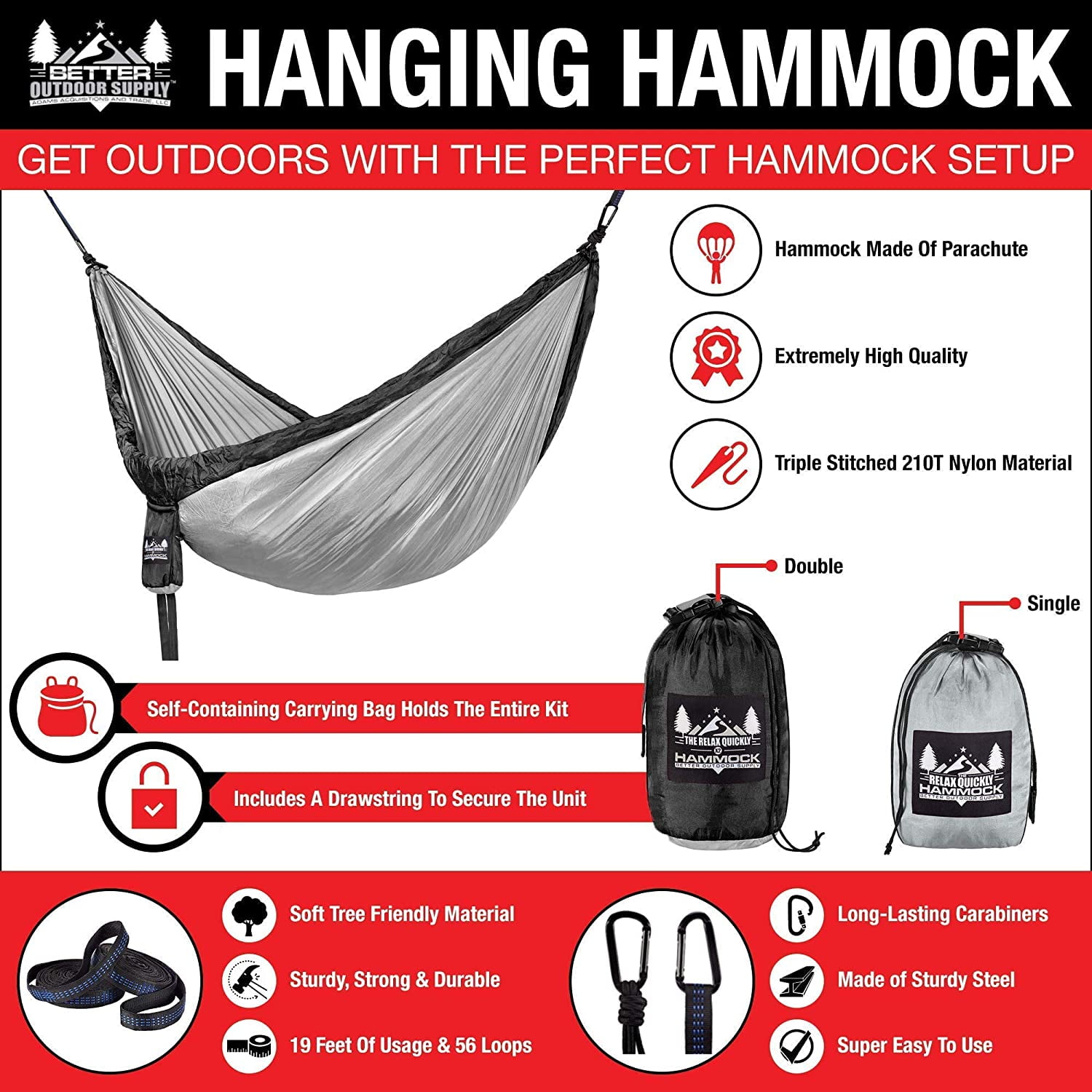 Portable Hammock - Black, Gray