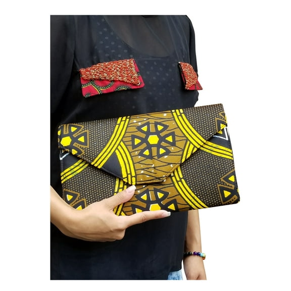 Black and Yellow African Print Clutch Purse