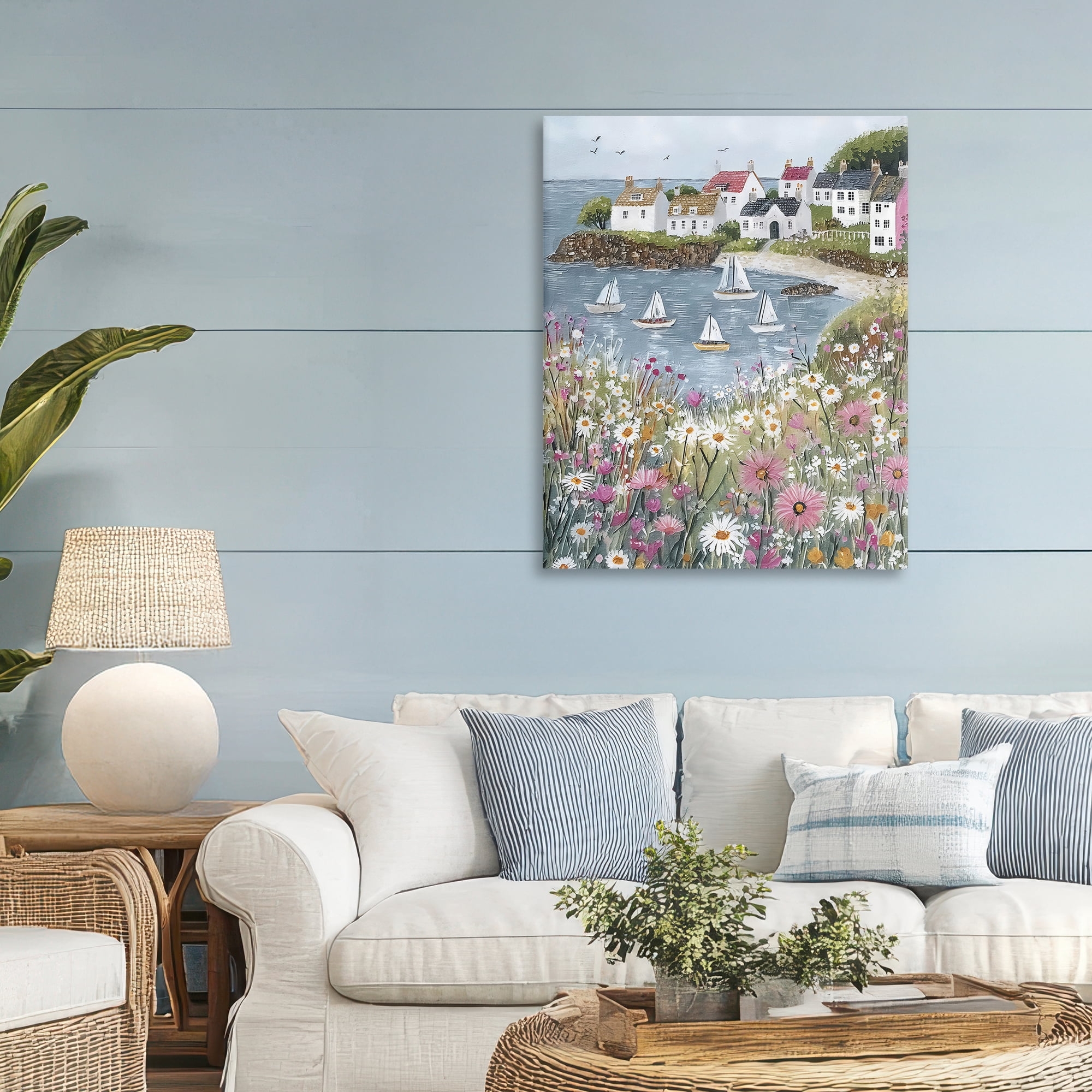 Stupell Industries Seaside Sailboats in Village Bay Canvas Wall Art, design by Riley B