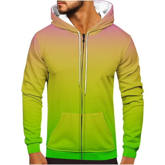 GigrtiJin Full Zip Hoodies for Men Gradient Color Drawstring Hooded Sweatshirt with Pocket Long Sleeve Casual Tops