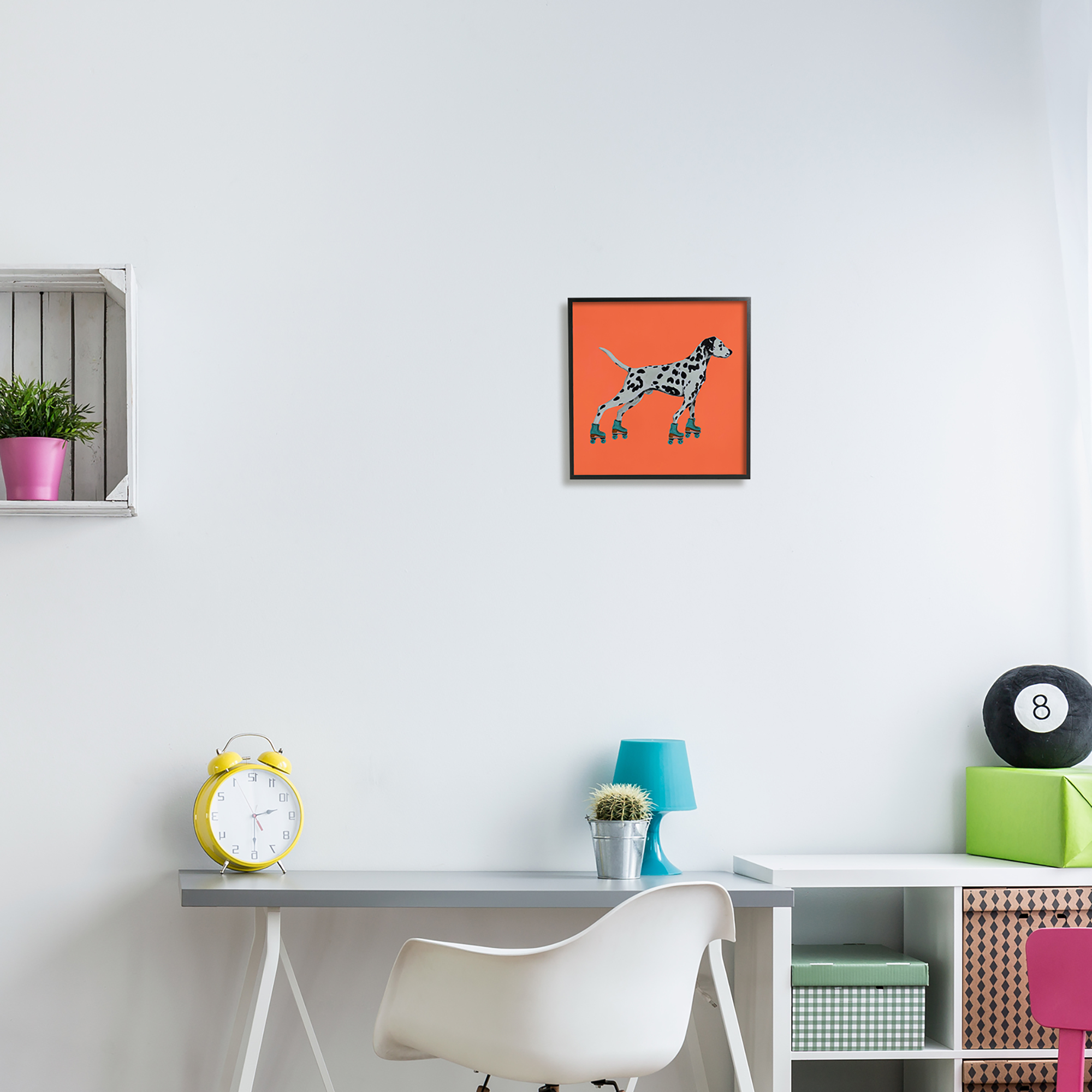 Stupell Industries Orange Dalmatian Rollerskating Animals & Insects Painting Black Framed Art Print Wall Art
