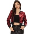 thumbnail image 1 of Chaqueta De Lentejuelas Tipo Aviador Con Cremallera En La Parte Delantera Con Purpurina Brillante Para Mujer Negro rojo L, 1 of 6