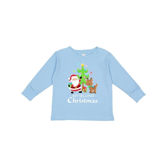 Inktastic My 2nd Christmas with Santa Reindeer and Tree Boys or Girls Long Sleeve Toddler T-Shirt