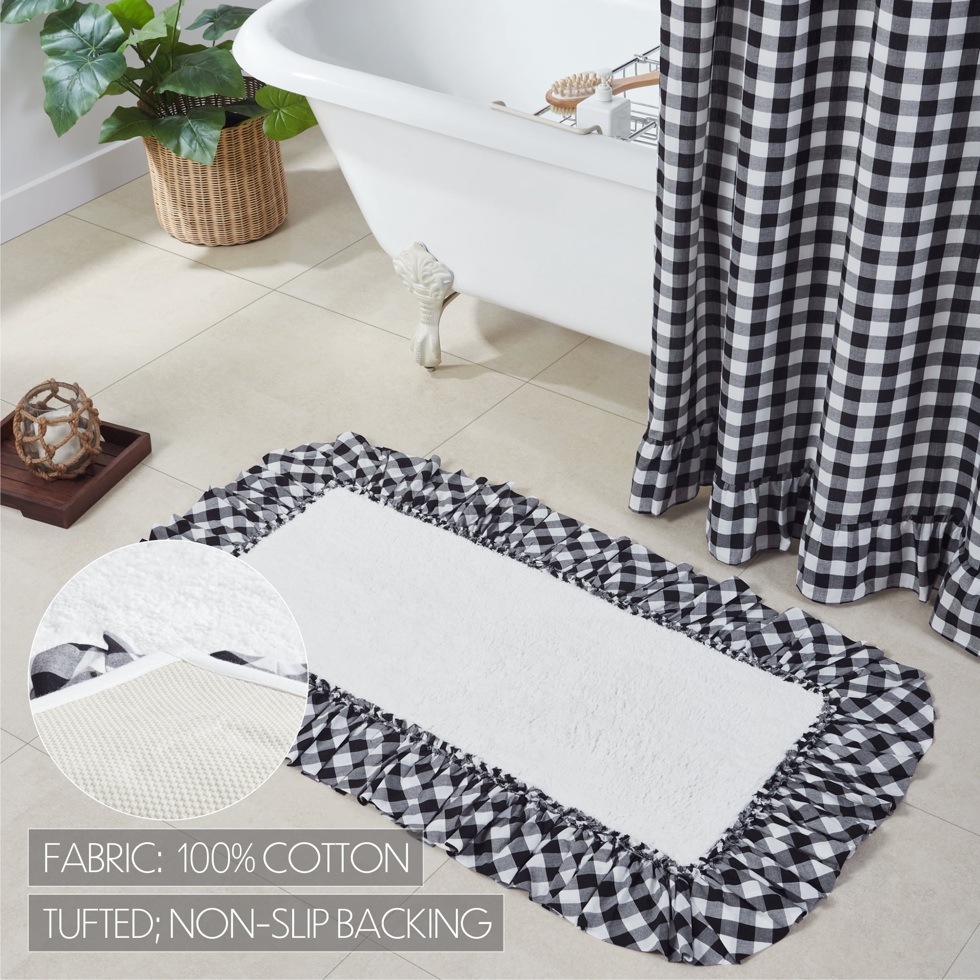 VHC Brands Annie Buffalo Check Bath Mat, Black, 27x48