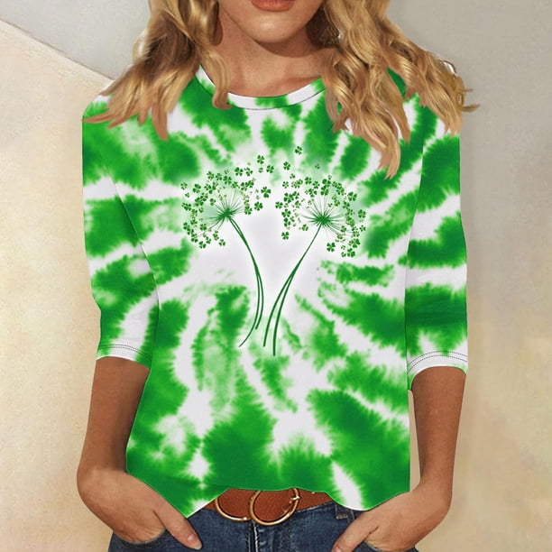 TaTaai Womens St. Patrick's Day Print 3/4 Sleeve Tops Casual Loose Round Neck Pullover T-Shirts Soft Comfortable Fashion Daily Wear Blouses for Women Gift