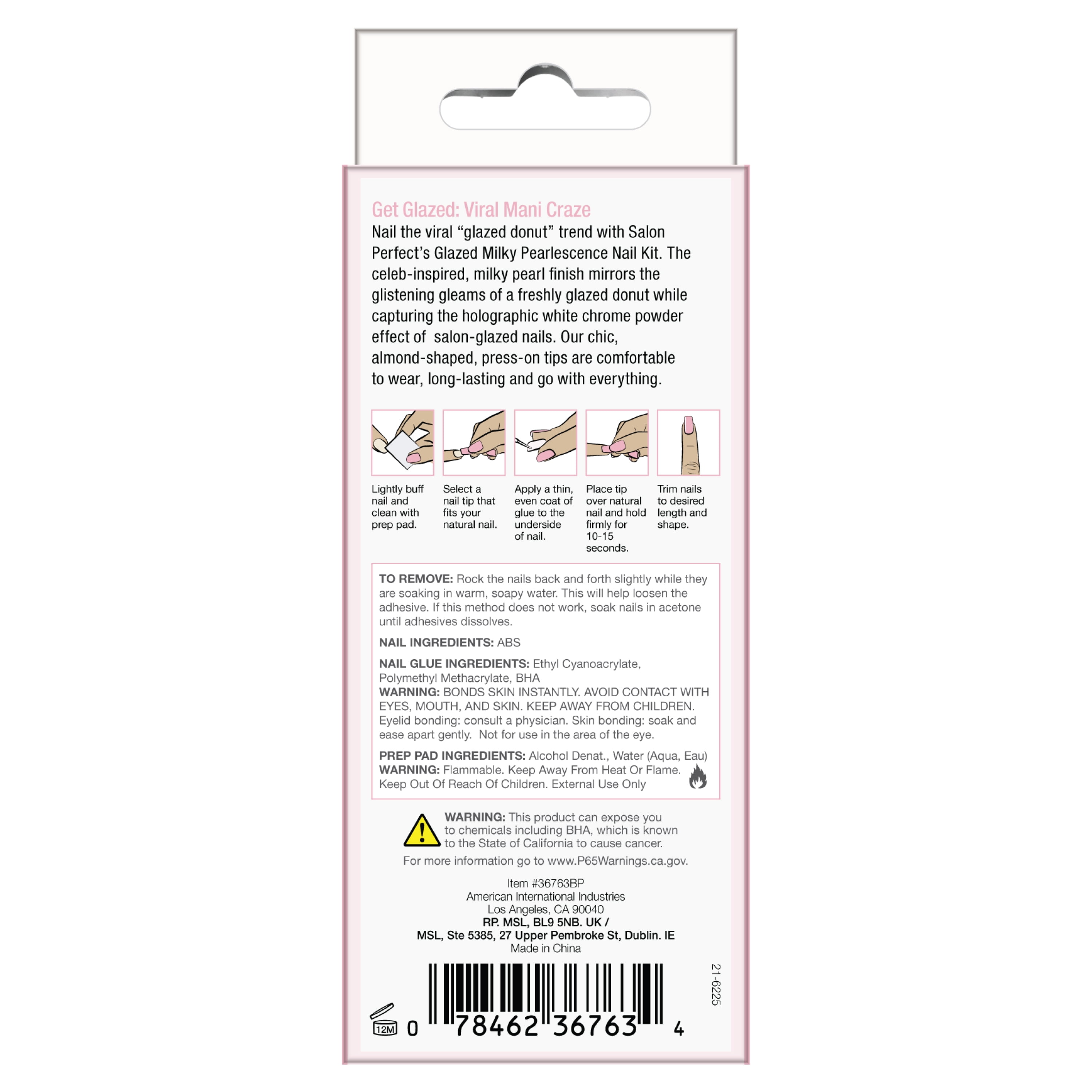 Salon Perfect Artificial Fake Press On Nails, 255 Glazed, Peach, Short Squoval, File, Glue, and Prep Pad Included, 30 Nails