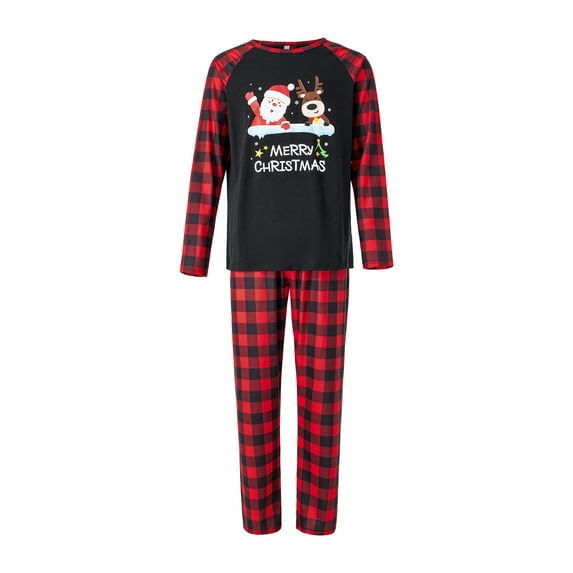 Gureui Matching Family Christmas Pajamas Set , Long Sleeve Cute Cartoon Print Tops + Plaid Pants Set Sleepwear