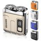 thumbnail image 1 of Mini afeitadoras portátiles para hombres, afeitadoras de doble cabezal magnéticas, resistentes al agua IPX7, recargables por USB, con un solo botón, afeitadoras eléctricas largas., 1 of 1