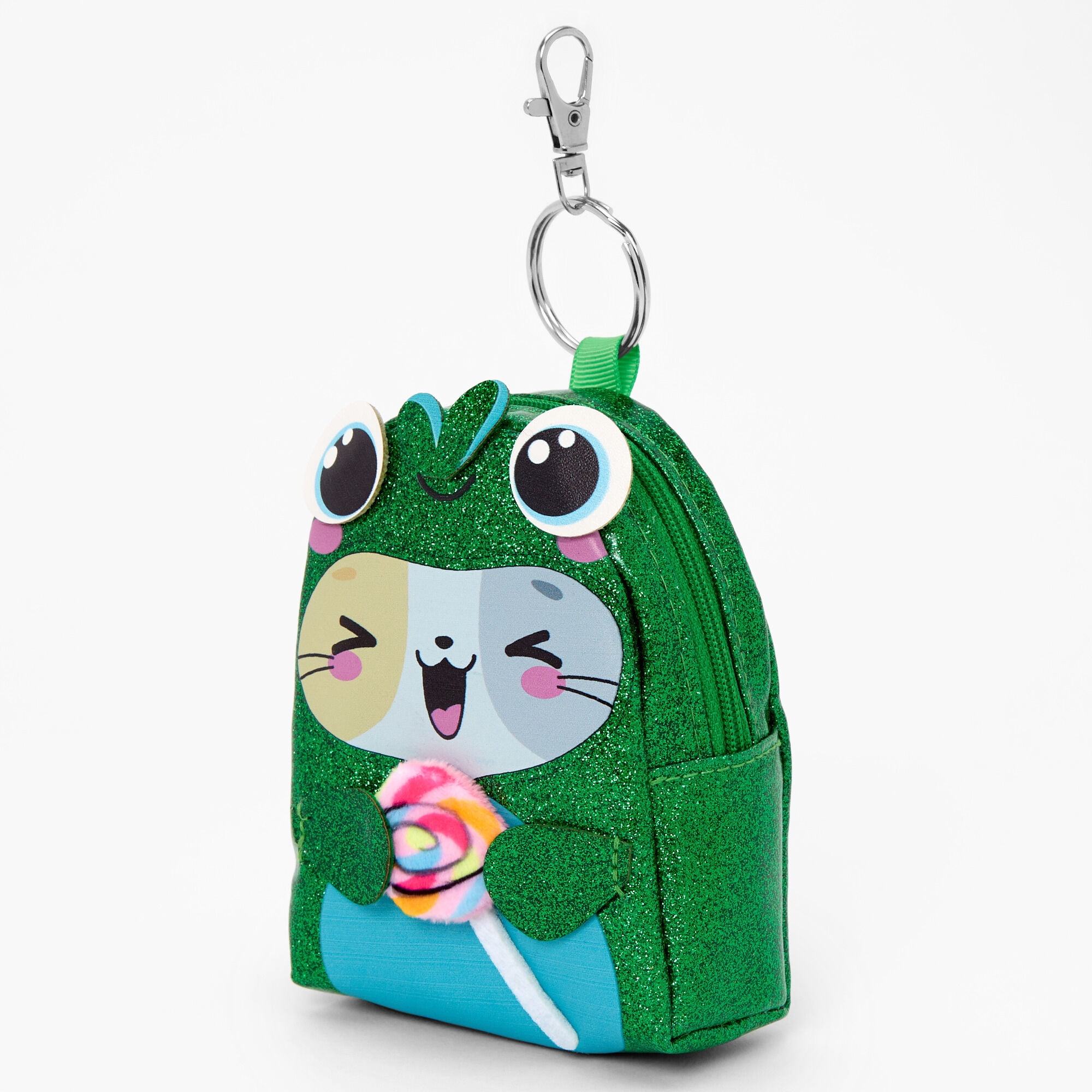 Claire's Glitter Polyurethane Frog Costume Cat Mini Backpack Keychain