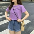 thumbnail image 4 of Womens T-shirts Short Sleeved Round Neck Summer Base T-shirt Purple XXL, 4 of 6