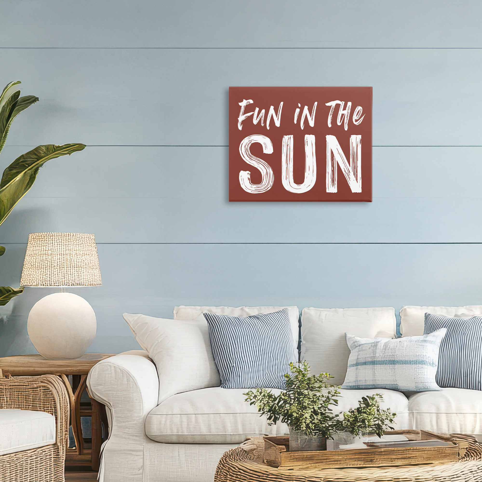 Fun In Sun Brown Sentiment Canvas Wall Art, design by Lettered and Lined