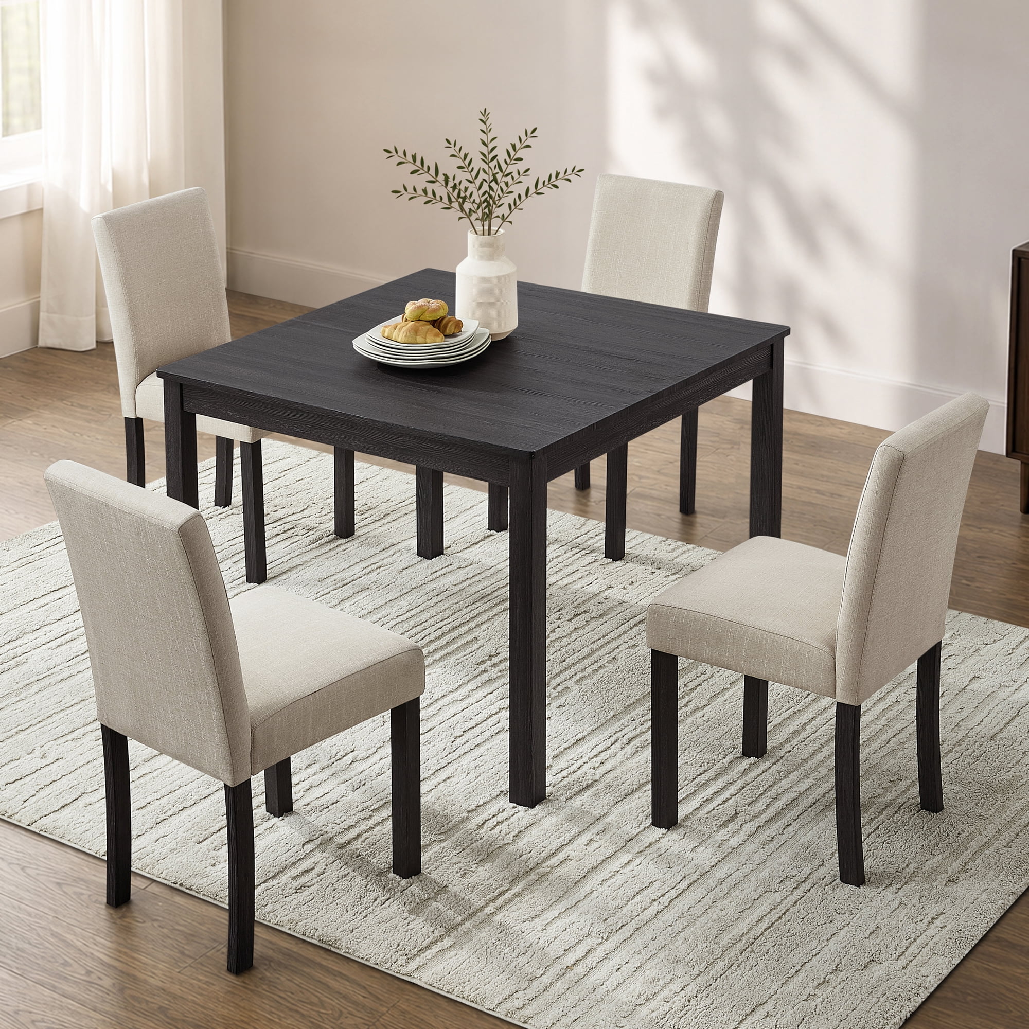 5-Piece Dining Table Set for 4, 39" Square Kitchen Table with 4 Fabric Chairs