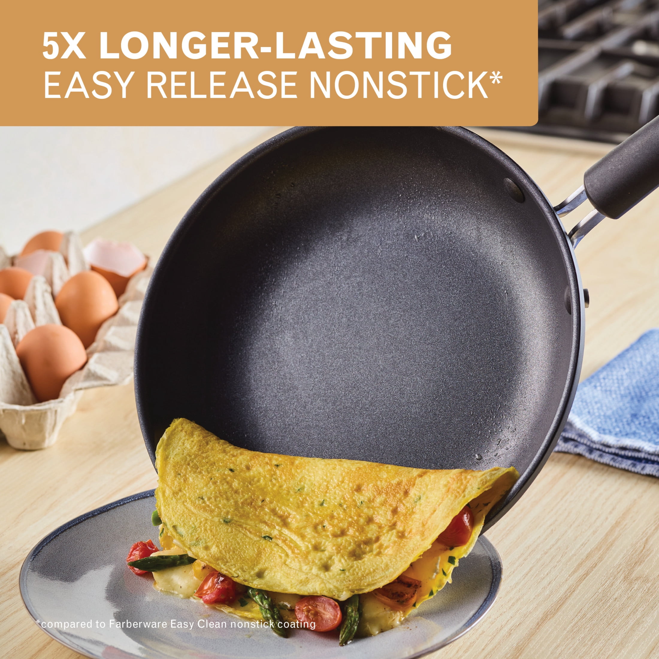Farberware TrueCook Nonstick Frying Pan Set, 3-Piece, 8.25 in, 10 in, and 12.25 in, Dishwasher Safe, Oven Safe to 350 F, Black