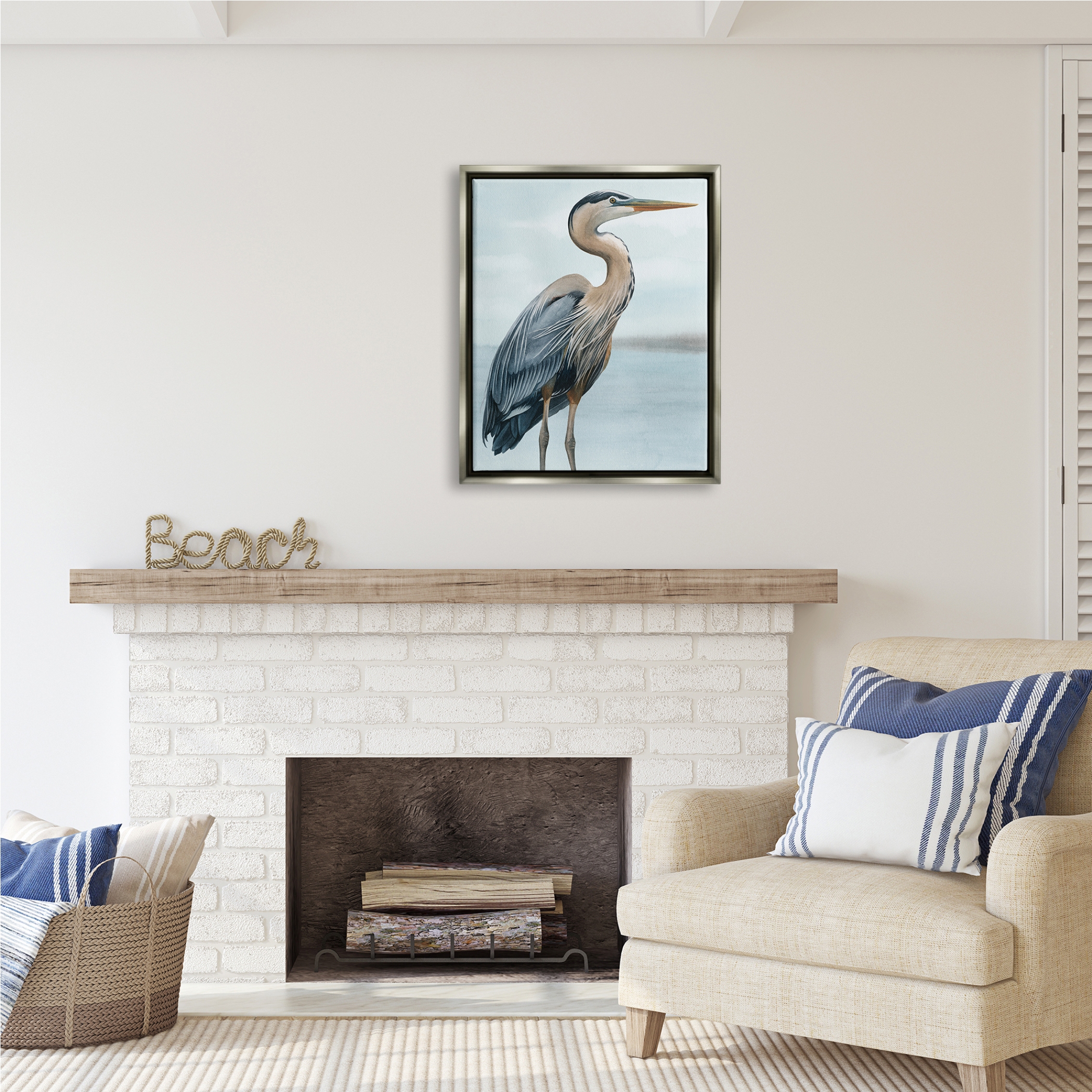 Stupell Industries Coastal Heron Portrait Animals & Insects Painting Gray Floater Framed Art Print Wall Art, 25 x 31