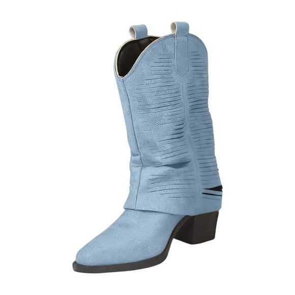 Women's Winter Boots Women's Fashion Casual Winter Style Western Chunky Heel Pointed Toe Flared Leg Street Boots Chunky Heel Boots