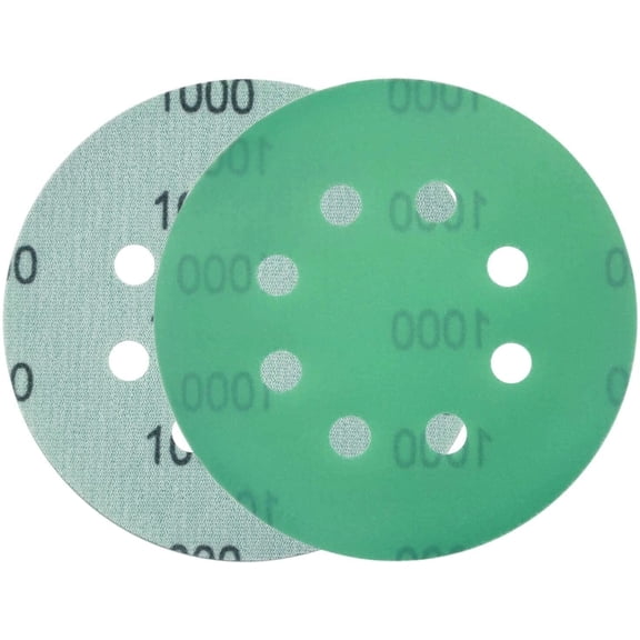 SATC 50Pcs 5" (125mm) 8-Hole Green Film Sanding Discs 1200 Grit for Polishing