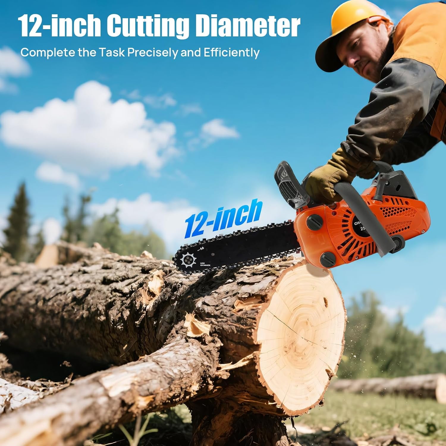 AKSDSGA 12" Top Handle Chainsaw 25.4CC 2-Stroke Engine Gasoline Chainsaw 9000RPM Handheld Cordless Petrol Chain Saw for Gardening Wood Cutting