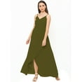 thumbnail image 2 of eloria Women's Georgette Summer Casual Split V Neck Sleevless Long Dress With Tie, Color : Olive Green | Size : XXL, 2 of 6