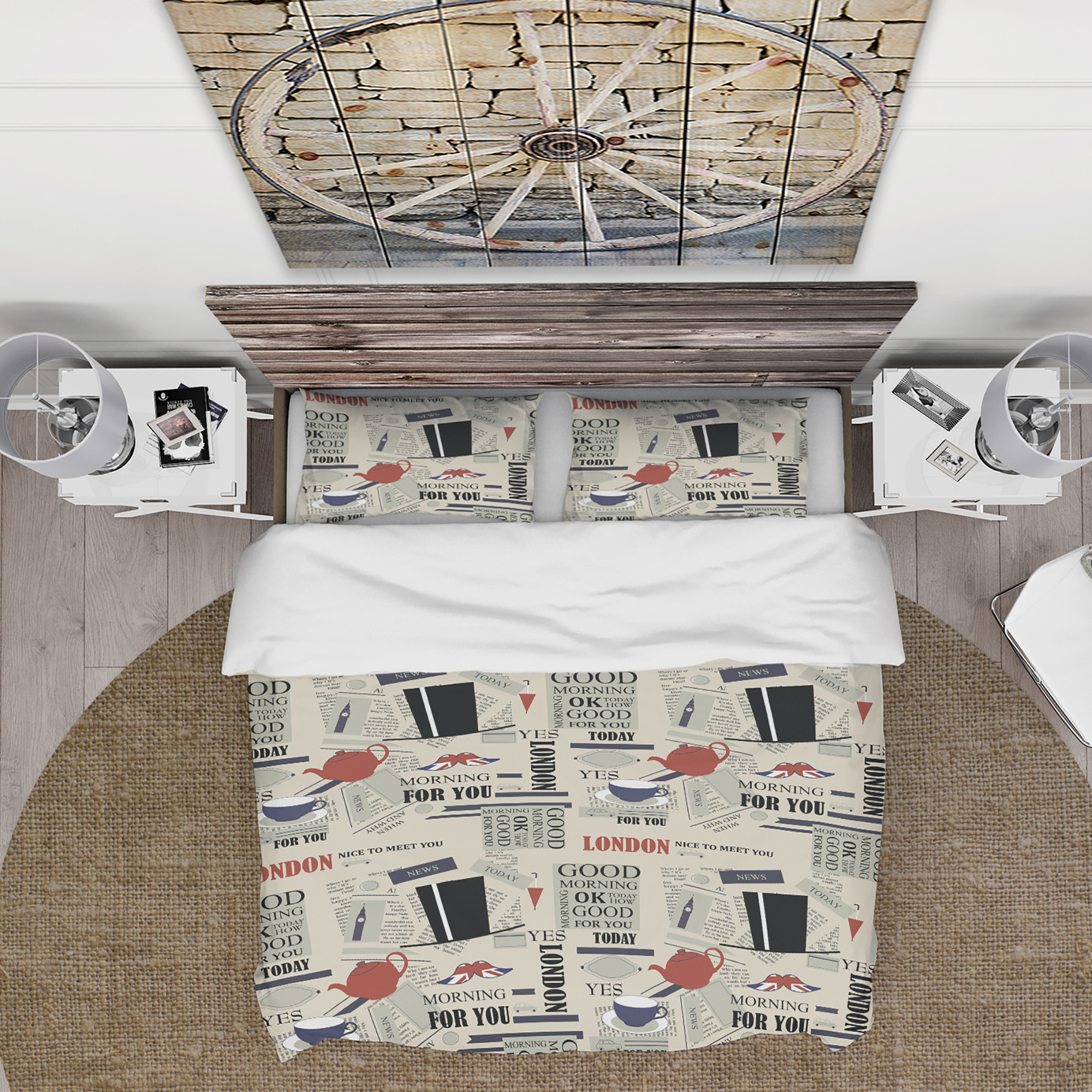 Designart 'Retro London Good Morning' Mid-Century Modern Duvet Cover Set