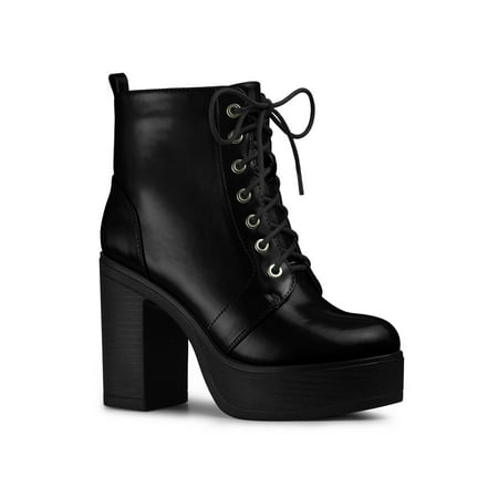 

Perphy Women s Lace Up Platform Chunky Heel Western Combat Boots