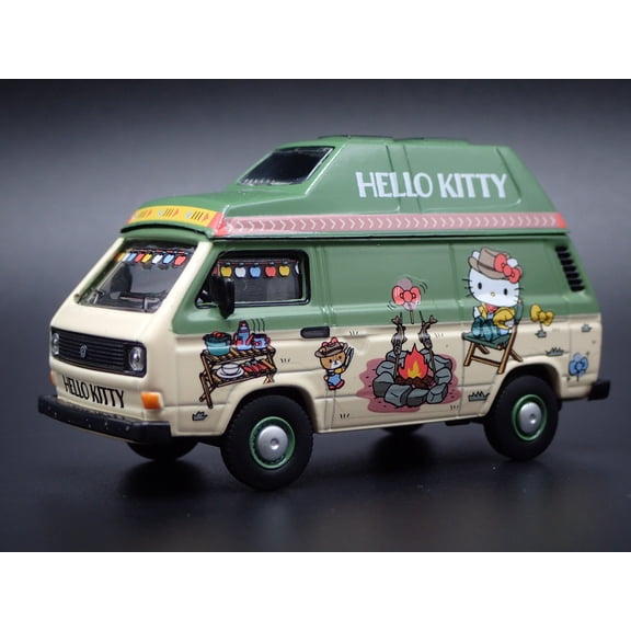 (Open Box) VW VOLKSWAGEN T3 VAN HELLO KITTY CAMPING 1/64 SCALE DIORAMA DIECAST MODEL CAR