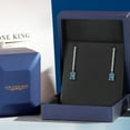 thumbnail image 5 of Gem Stone King 14K White Gold Persian Blue Moissanite and Lab Grown Diamond Long Liner Dangle Earrings for Women | 1.52 Cttw | Gemstone Birthstone | Octagon 6X4MM | White Gold Chain Drop Earrings, 5 of 6