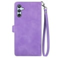 thumbnail image 5 of Wallet Case For Samsung Galaxy A15,Decase Elegant Style Embossed Flower Pattern PU Leather Premium Designed Phone Covers Flip Strap Zipper Card Holder Case with Wristband Strap,Purple, 5 of 6