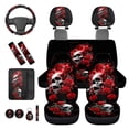 thumbnail image 6 of Binienty Gothic Skull Automotive Seat Covers Full Set Red Rose Auto Seat Covers Front And Back with Headrest Cover Steering Wheel Cover Armrest Pad Seat Belt Pads 14 Pieces Auto Interior Accessories, 6 of 8